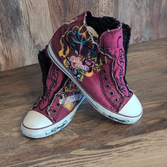 Ed Hardy Shoes - Ed Hardy Tattoo Roses True Love Vintage High-Top Sneaker 8                M530